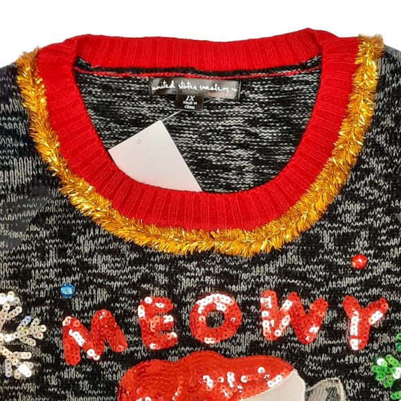 United States Sweaters Holiday Size 1X Cat Ugly Christmas Sweater NWT - Picture 3 of 6
